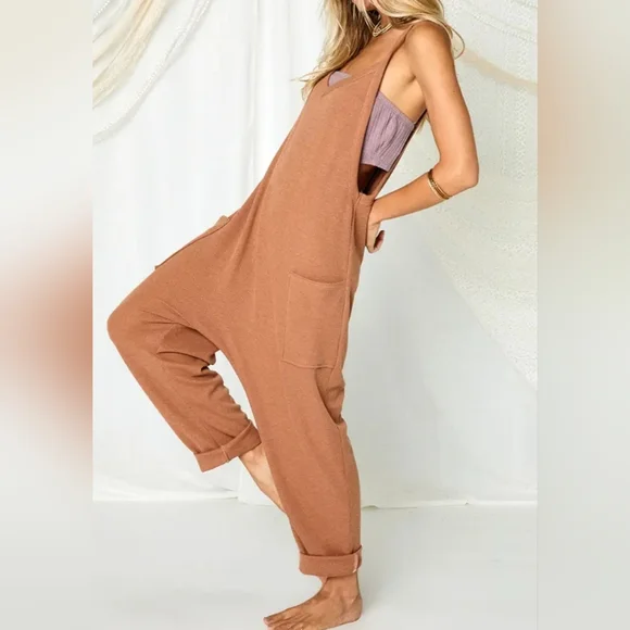 021-LAST ONE💜 NEW! BLUE BOHO CHIC FABULOUS Solid Harem Jumpsuit with Pockets - Picture 10 of 10